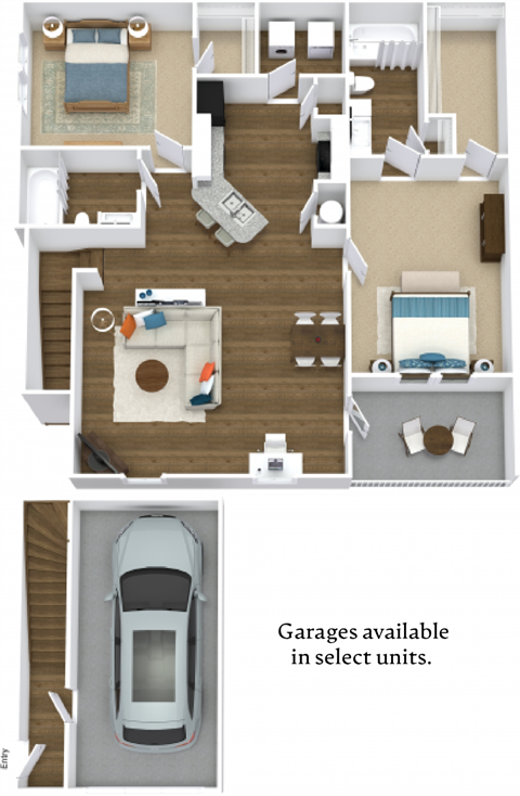 Floor plan for 2 beds, 2 baths, 1149 sqft